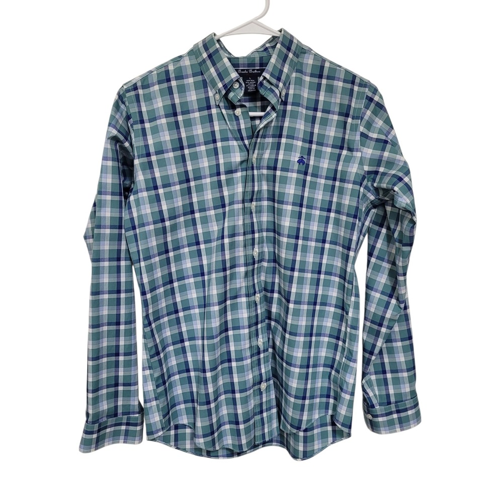 Brooks Brothers Boys Large 13/14 Non-Iron Supima‎ Cotton Plaid Button Down Shirt